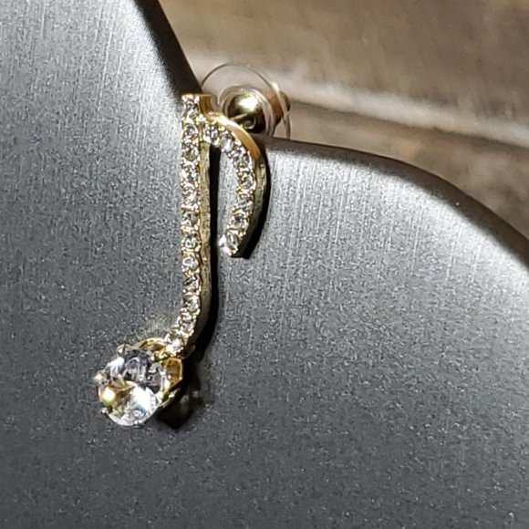 Music Notes Earrings in Gold Zinc Alloy & Crystals.  Beam Quaver, 8th Notes - Picture 9 of 13